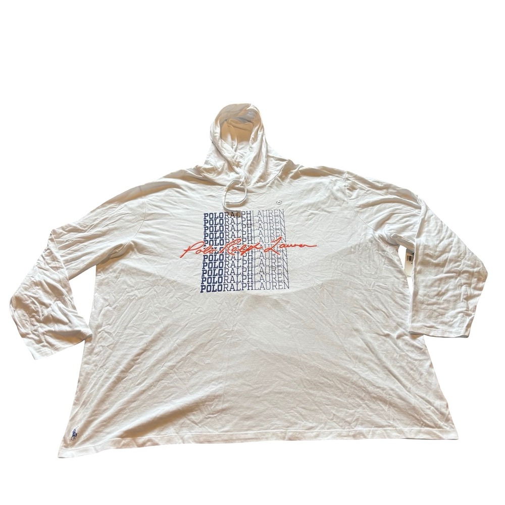 Polo Ralph Lauren Mens White Graphic Logo Hooded Long Sleeve T-Shirt 4XB NEW